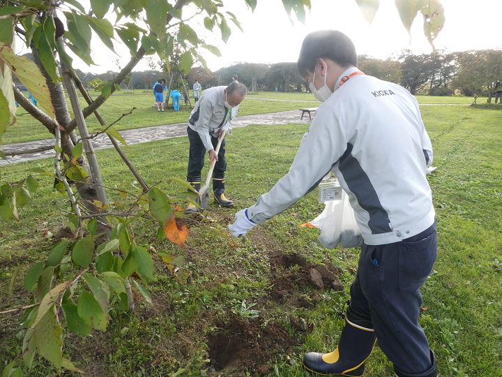 Employees Cleaning around the Plant